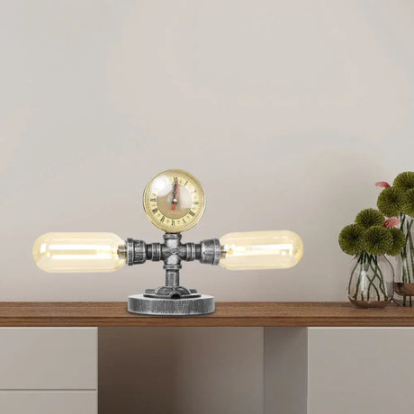 Industrial Clear/Amber Glass 2-Light Sconce Lamp With Base - Tube Shade Living Room Task Lighting In