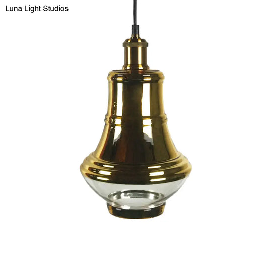Industrial Clear Glass Brass Pendant Lighting - Oval Dining Room Hanging Light Kit