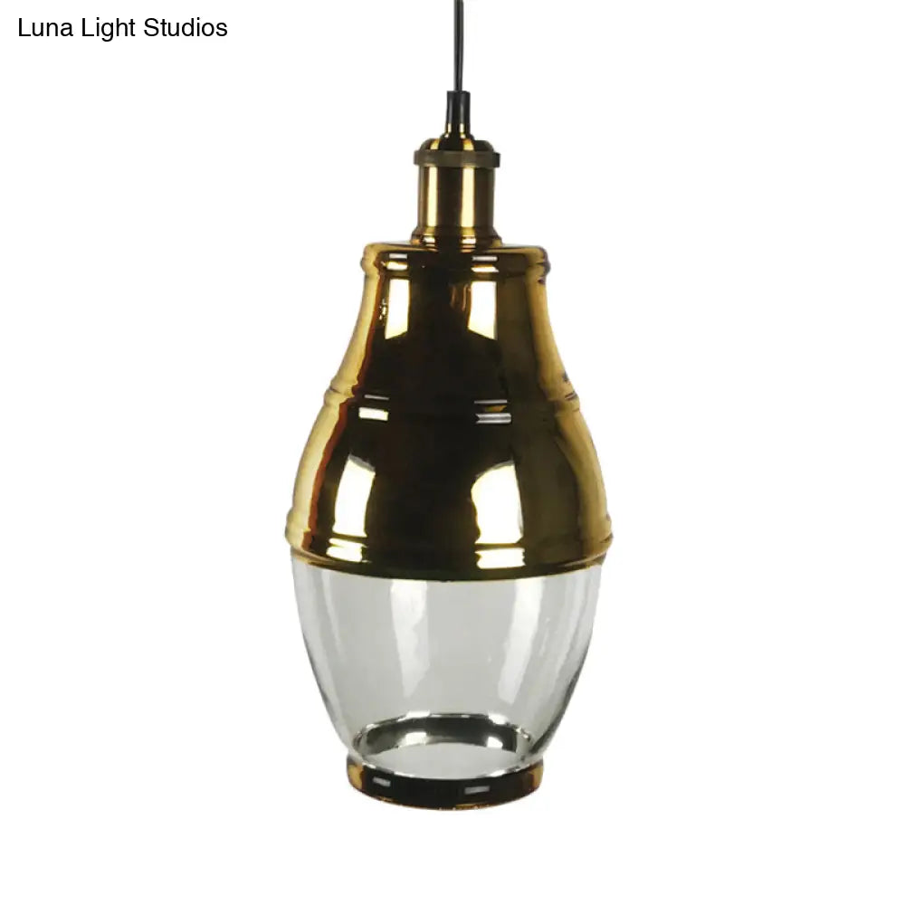 Industrial Clear Glass Brass Pendant Lighting - Oval Dining Room Hanging Light Kit
