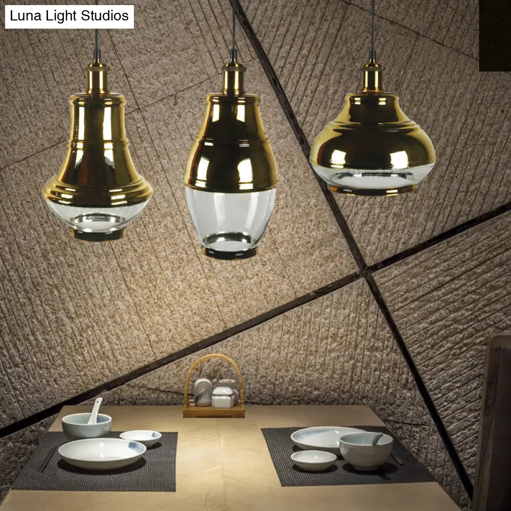 Industrial Clear Glass Brass Pendant Lighting - Oval Dining Room Hanging Light Kit