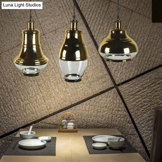Industrial Clear Glass Brass Pendant Lighting - Oval Dining Room Hanging Light Kit