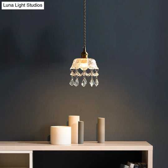 Clear Glass Industrial Pendant Light With Crystal Draping - Elegant Dining Room Ceiling Fixture