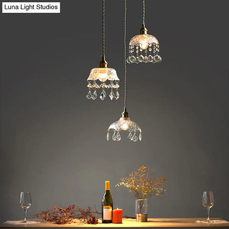 Industrial Clear Glass Ceiling Light - Single Pendant With Crystal Draping For Dining Room