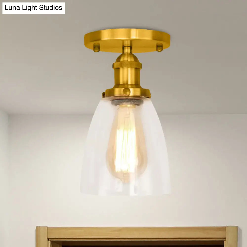 Industrial Clear Glass Conical Semi Flush Light For Foyer - Brass/Copper/Rust Ceiling Mount Fixture