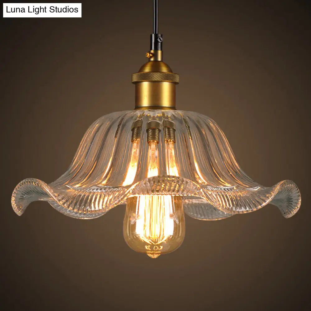 Industrial Clear Glass Flower Suspension Pendant Light - Perfect For Dining Room 1 Bulb Fixture