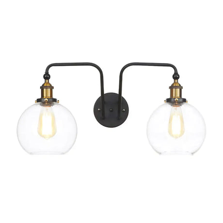 Industrial Clear Glass Globe/Bowl Wall Sconce Lamp Black Finish 2 Lights For Dining Room Lighting /