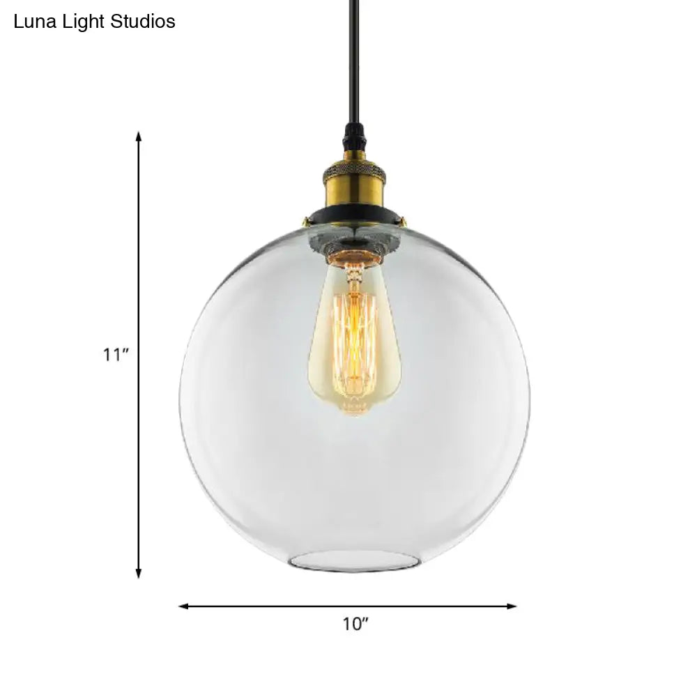 Industrial Clear Glass Globe Pendant Light Kit With Antique Brass Finish & Plug-On Design