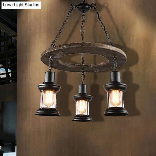 Industrial Clear Glass Lantern Shade Chandelier Pendant Light With 3/6 Bulbs For Dining Room