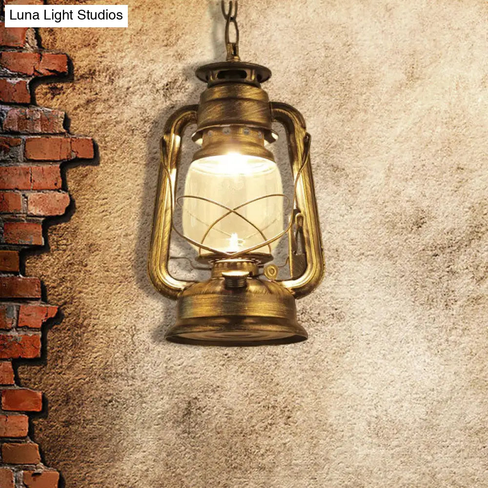 Industrial Pendant Ceiling Light: Black/Bronze/Antique Brass Finish Clear Glass 1 Light Perfect For