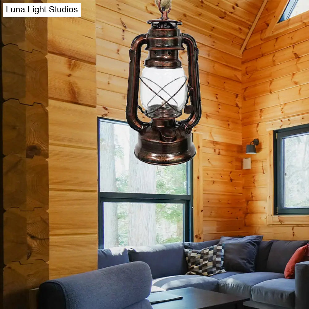 Industrial Pendant Ceiling Light: Black/Bronze/Antique Brass Finish Clear Glass 1 Light Perfect For