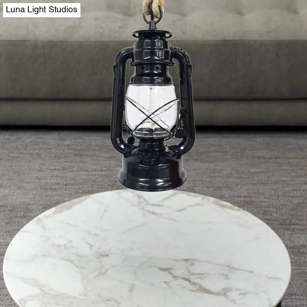Industrial Clear Glass Pendant Ceiling Light For Coffee Shop - Black/Bronze/Antique Brass Finish
