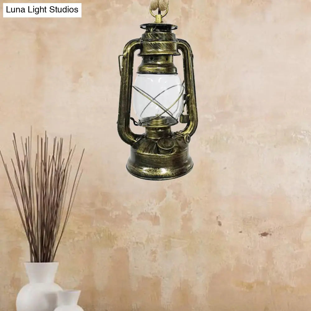 Industrial Clear Glass Pendant Ceiling Light For Coffee Shop - Black/Bronze/Antique Brass Finish