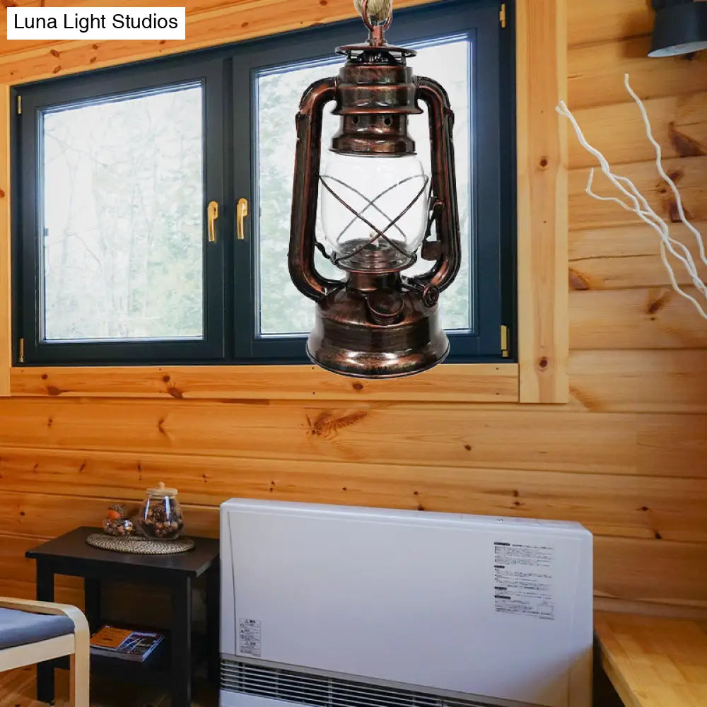 Industrial Clear Glass Pendant Ceiling Light For Coffee Shop - Black/Bronze/Antique Brass Finish