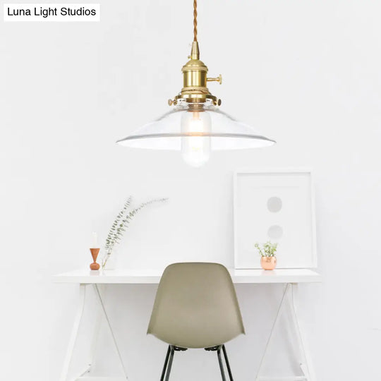 Industrial Clear Glass Saucer/Dome/Prismatic Brass Ceiling Pendant Light For Living Room / Saucer