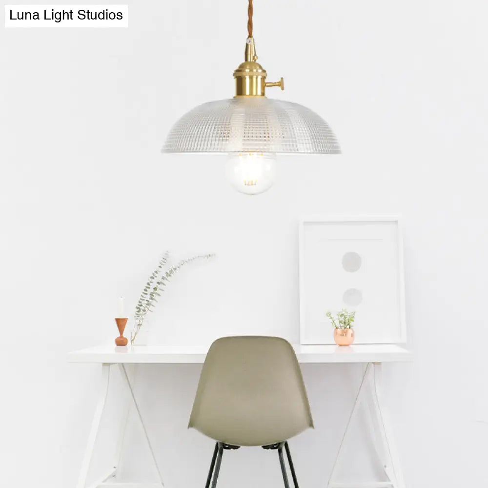 Industrial Clear Glass Saucer/Dome/Prismatic Brass Ceiling Pendant Light For Living Room / Prismatic