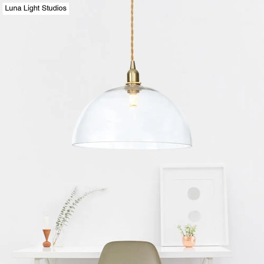 Industrial Clear Glass Saucer/Dome/Prismatic Brass Ceiling Pendant Light For Living Room / Dome