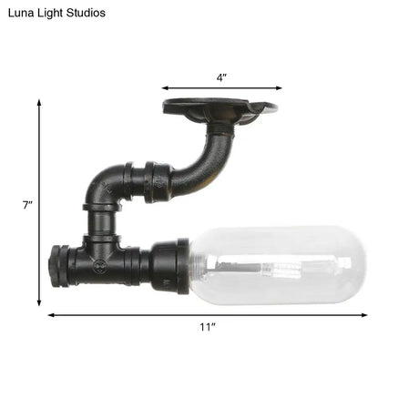 Industrial Clear Glass Semi - Flush Ceiling Light With Pipe Design