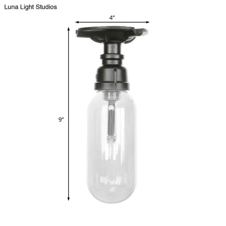 Industrial Clear Glass Semi - Flush Ceiling Light With Pipe Design