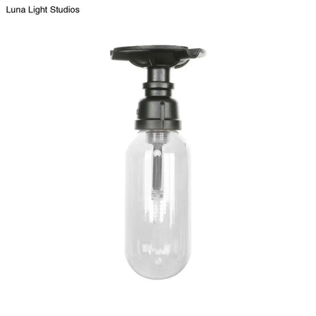Industrial Clear Glass Semi - Flush Ceiling Light With Pipe Design