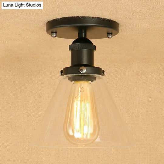 Industrial Clear Glass Semi Flush Mount In Black/Bronze/Copper Black