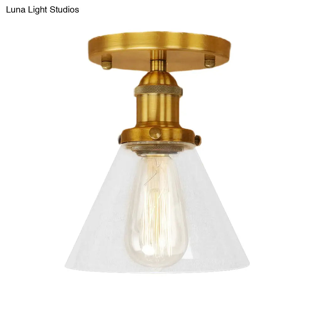 Industrial Clear Glass Semi Flush Mount In Black/Bronze/Copper