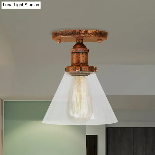 Industrial Clear Glass Semi Flush Mount In Black/Bronze/Copper
