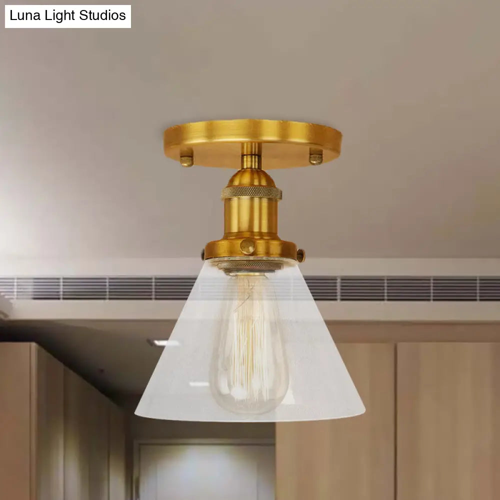 Industrial Clear Glass Semi Flush Mount In Black/Bronze/Copper