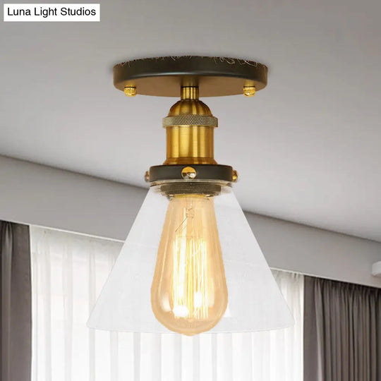 Industrial Clear Glass Semi Flush Mount In Black/Bronze/Copper