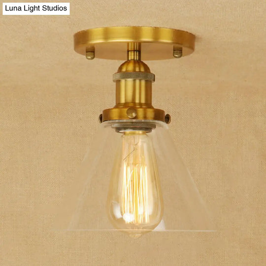Industrial Clear Glass Semi Flush Mount In Black/Bronze/Copper Antique Brass