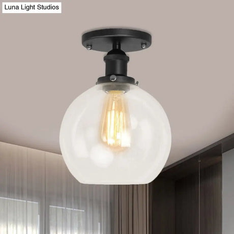 Industrial Clear Glass Spherical Balcony Ceiling Light Fixture – Black/Brass/Copper