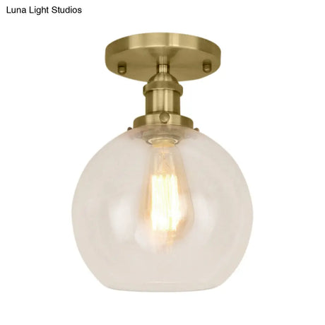 Industrial Clear Glass Spherical Balcony Ceiling Light Fixture – Black/Brass/Copper