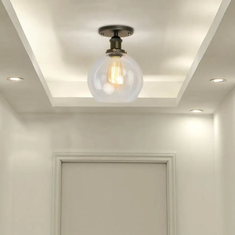 Industrial Clear Glass Spherical Balcony Ceiling Light Fixture – Black/Brass/Copper Black