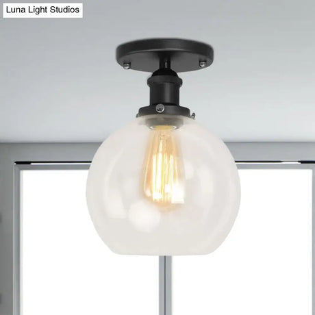 Industrial Clear Glass Spherical Balcony Ceiling Light Fixture – Black/Brass/Copper