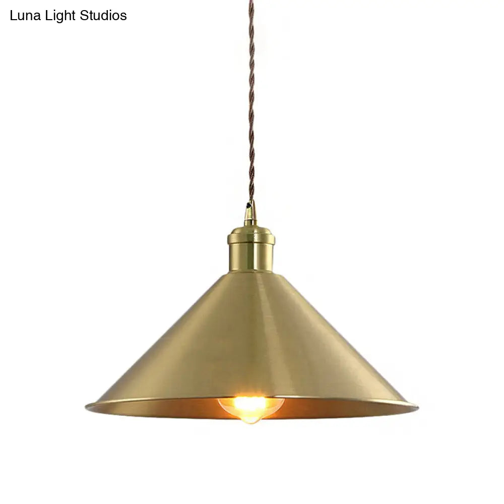 Industrial Metal Hanging Light Fixture With Adjustable Cord - Brass Cone Pendant Lighting 7/9.5 W 1