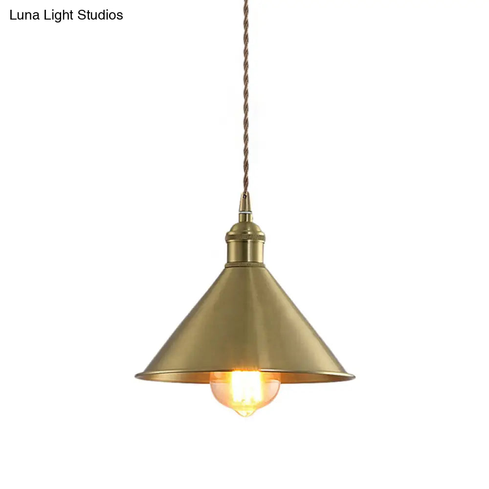 Industrial Metal Hanging Light Fixture With Adjustable Cord - Brass Cone Pendant Lighting 7/9.5 W 1