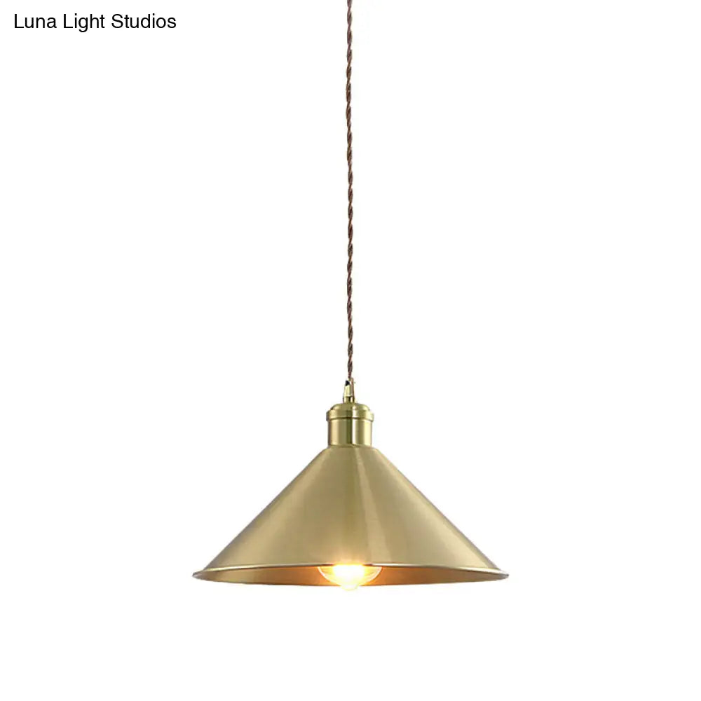 Industrial Metal Hanging Light Fixture With Adjustable Cord - Brass Cone Pendant Lighting 7/9.5 W 1