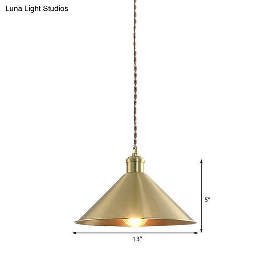 Industrial Metal Hanging Light Fixture With Adjustable Cord - Brass Cone Pendant Lighting 7/9.5 W 1
