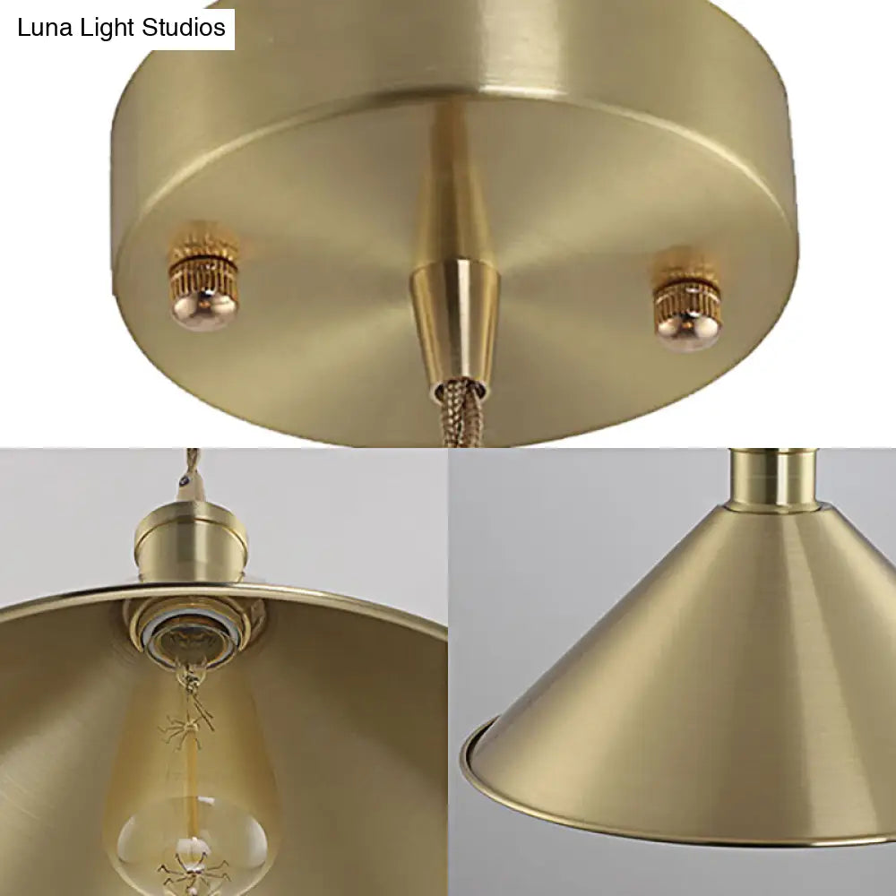 Industrial Metal Hanging Light Fixture With Adjustable Cord - Brass Cone Pendant Lighting 7/9.5 W 1