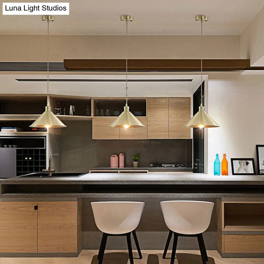 Industrial Metal Hanging Light Fixture With Adjustable Cord - Brass Cone Pendant Lighting 7/9.5 W 1