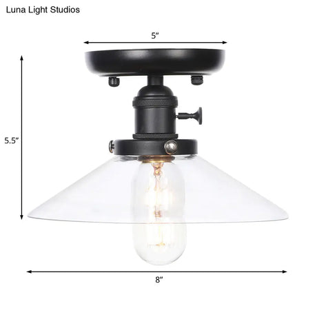 Industrial Cone/Saucer Ceiling Light Fixture - Clear/White Semi Flush For Dining Room