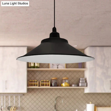 Industrial Cone-Shaded Hanging Pendant Light - Black 12’/14’ Diameter