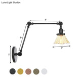 Industrial Cone Wall Light With Clear/Amber Glass And Arm - Black/Bronze/Brass (8+8/8+8+8)