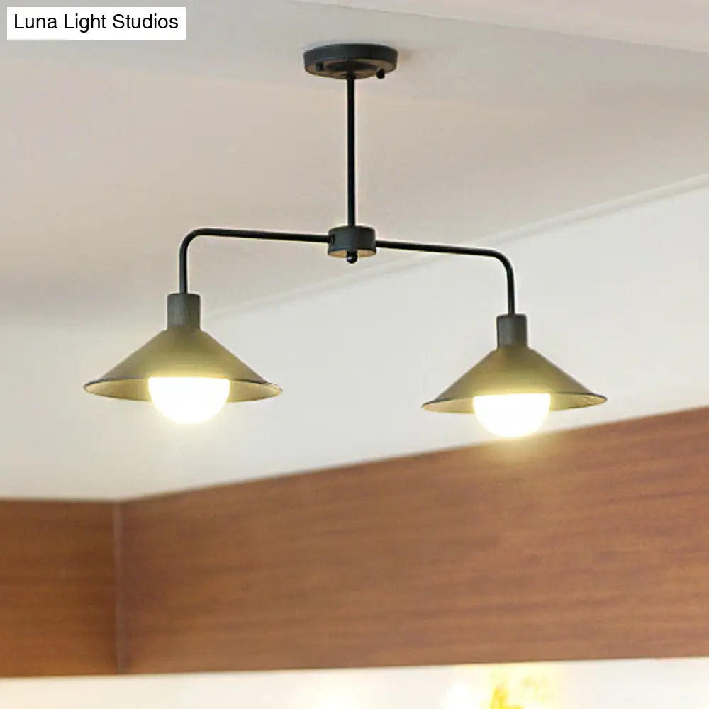 Industrial Conic Pendant Light - Black/White Stylish Metallic 2 Heads With Angle Arm Perfect For