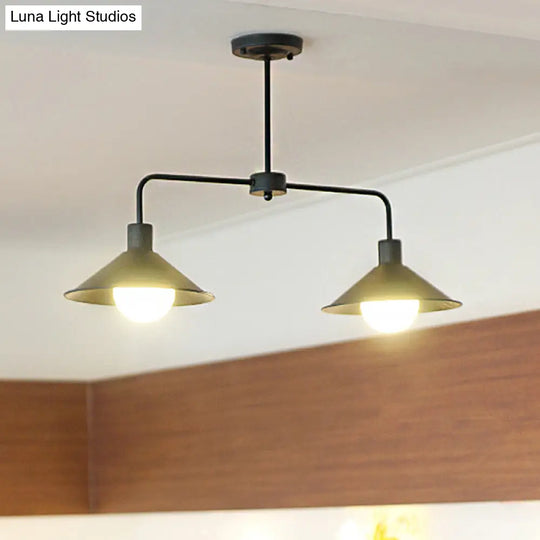 Industrial Conic Pendant Light - Black/White Stylish Metallic 2 Heads With Angle Arm Perfect For