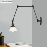 Industrial Conical Clear/Amber Glass Wall Lamp Sconce - Adjustable Arm Black/Bronze/Brass 1 Light 8