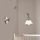 Industrial Conical Clear/Amber Glass Wall Lamp Sconce - Adjustable Arm Black/Bronze/Brass 1 Light 8