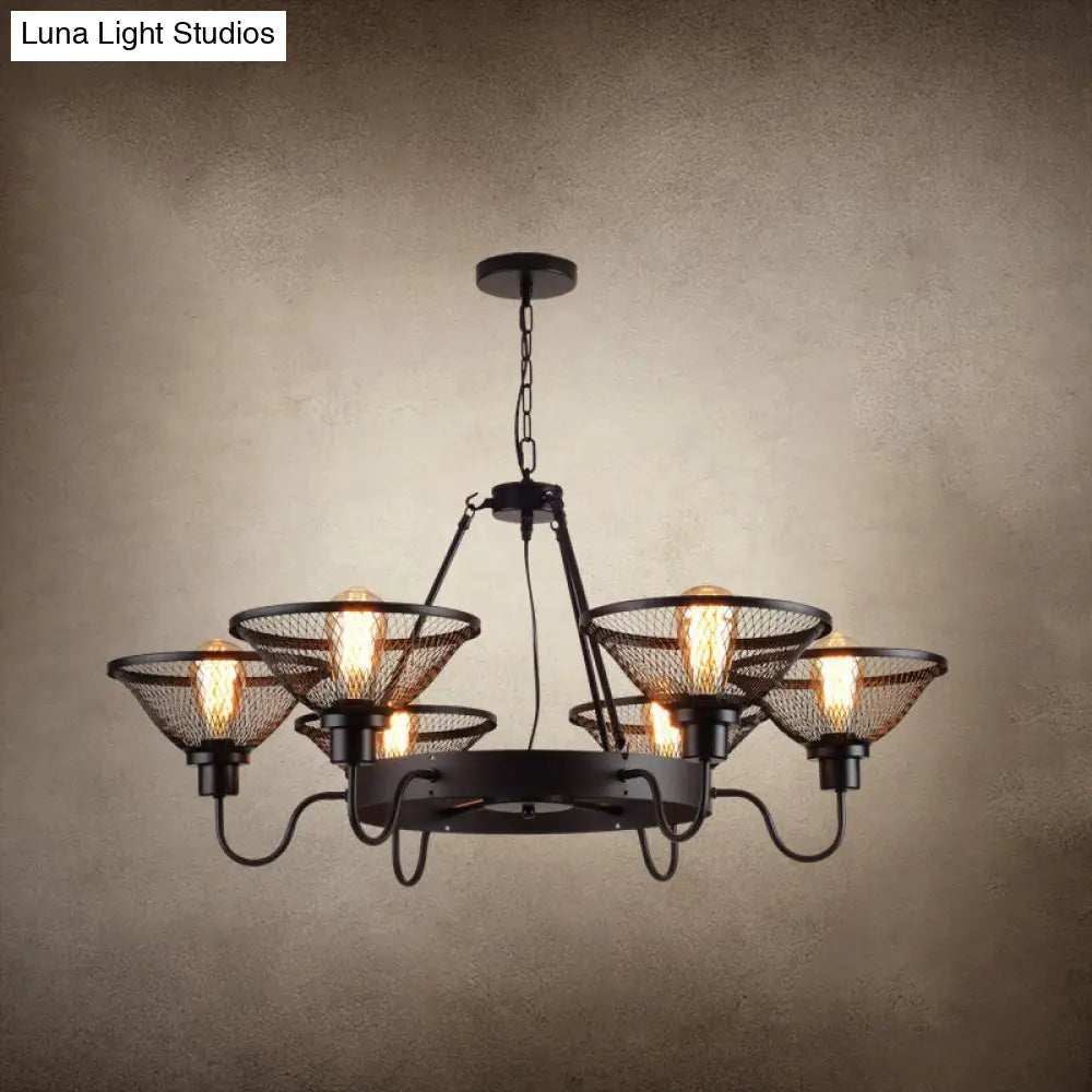 Industrial Black Conical Mesh Chandelier: Stylish Suspended Lighting For Restaurants 6 / Up
