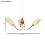 Industrial Copper 3-Light Chandelier With Clear/Amber Glass Globes Dining Room Pendant Fixture