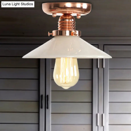 Industrial Copper Ceiling Light With Semi Flush Mount And Frosted Glass