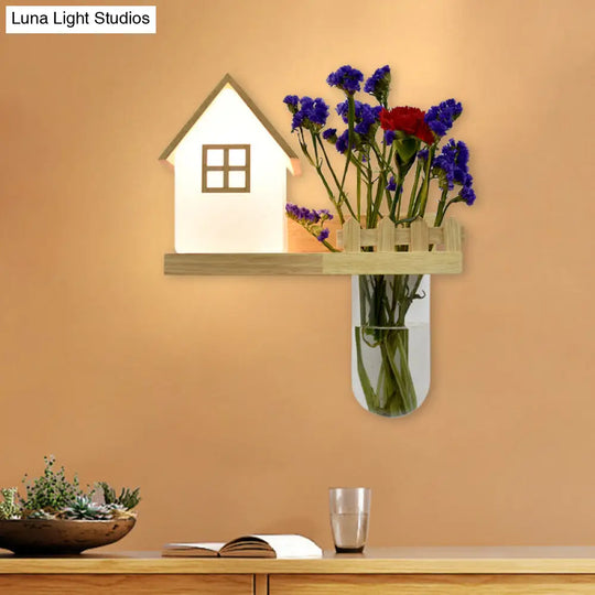 Industrial Cream Glass Led Wall Light For Restaurants Wood House Sconce Lighting - Left/Right